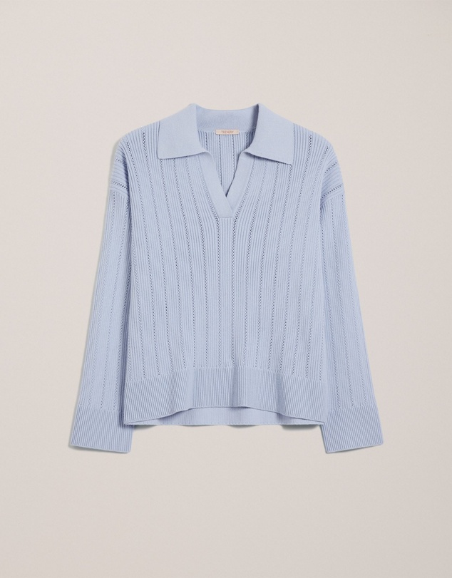 Trenery - Cotton Cashmere Fine Cable Polo in Blue Marble