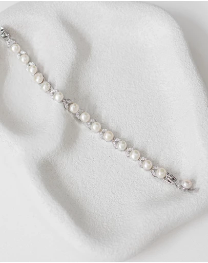The White Collection - Simone - Pearl Silver Bridal Bracelet