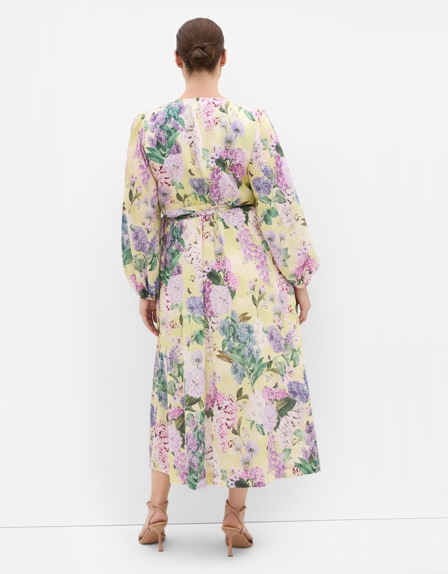 City Chic - Plus size Anastasia Hydrangea Print Wrap Maxi Dress - lemon