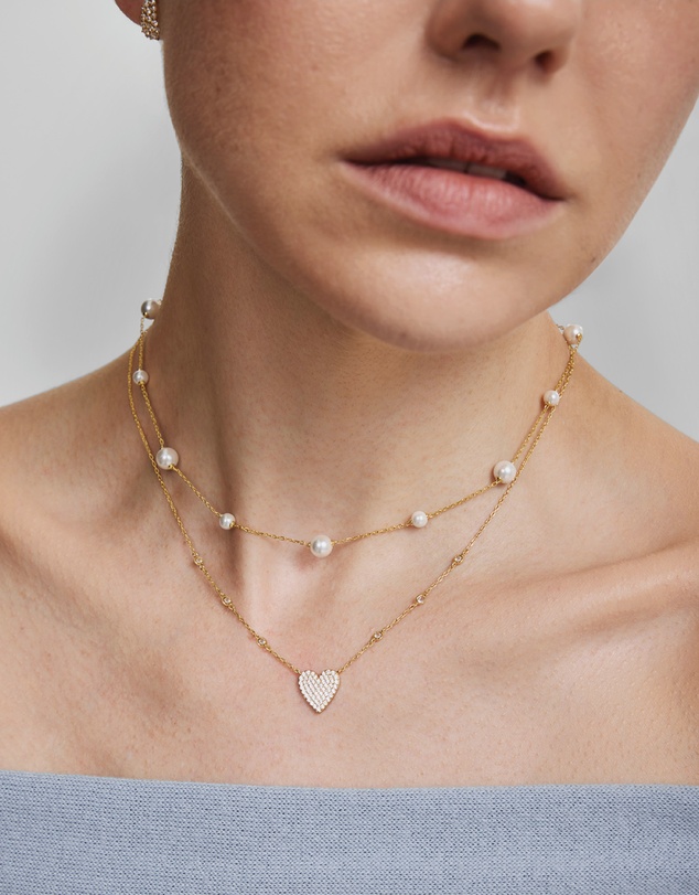 Ania Haie - Gold Pave Heart with Bezel Station Necklace