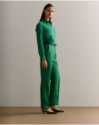 Trenery - Linen Twill Tapered Leg Trouser in Evergreen
