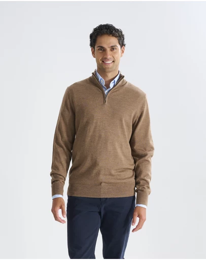 3 Wise Men - 3 Wise Men Harvey Zip Neck Merino Knit - Ale