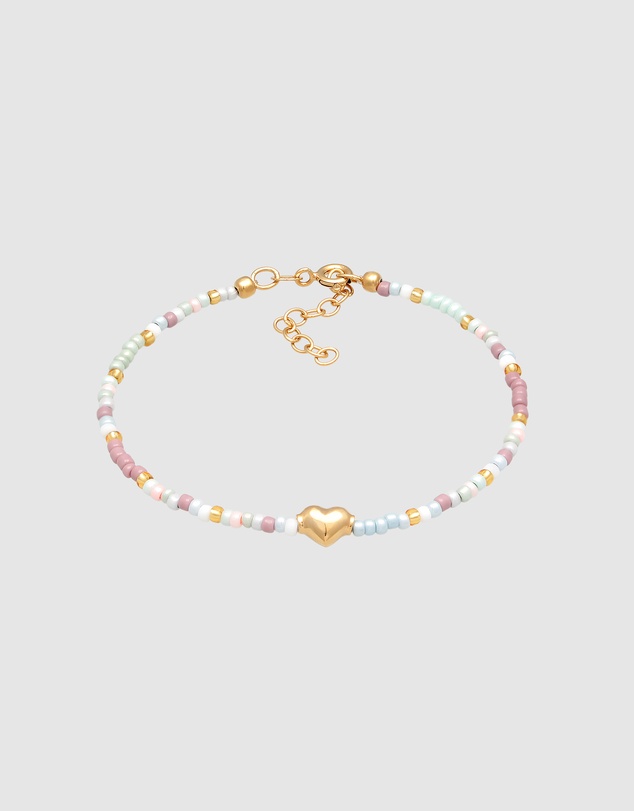 Elli Jewelry - Bracelet Heart Pendant Glass Beads Summer Colourful in 925 Sterling Silver Gold Plated