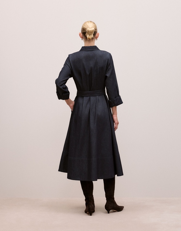 Trenery - Denim Pleat Detail Shirt Dress in Dark Indigo