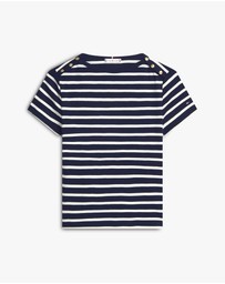 Tommy Hilfiger - Gold-Tone Button Slim Boat Neck T-Shirt
