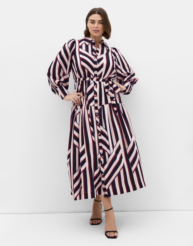City Chic - Plus size Timeless Stripe Long Sleeve Maxi Dress - bone