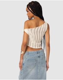EDIKTED - Tamra Sheer Knit Asymmetric Top