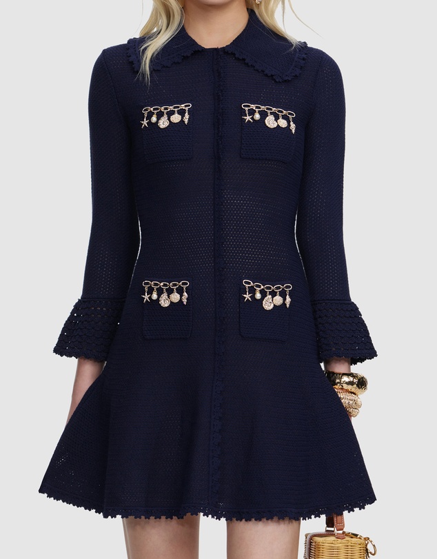 Self Portrait - Shell Embellished Knit Mini Dress