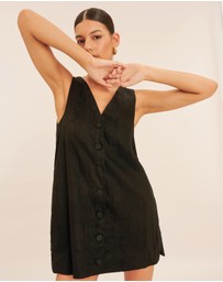 AERE - Linen Button Down A Line Mini Shift Dress