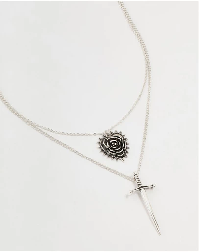 Lovisa - Antique Silver Dagger & Heart Layered Necklace