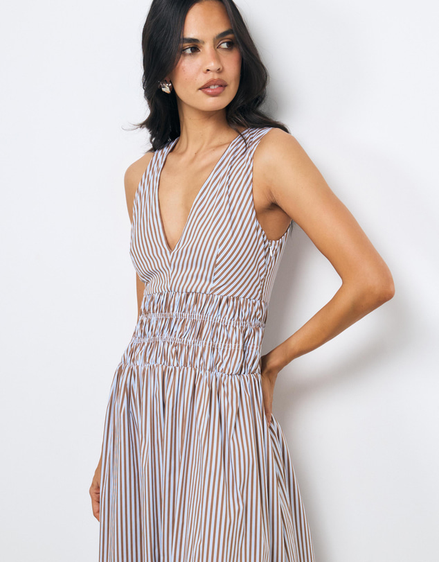 AERE - Thea Striped Cotton Midi Dress