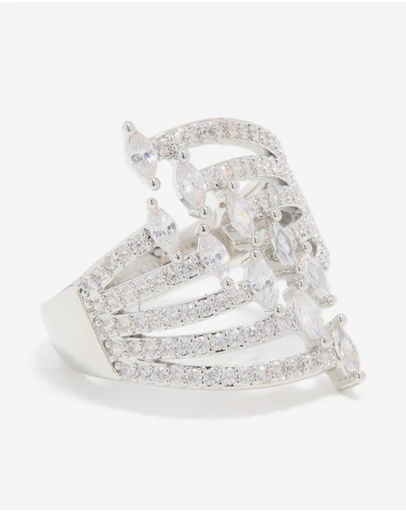 Lovisa - Silver Cubic Zirconia Mini Triangles Layered Ring