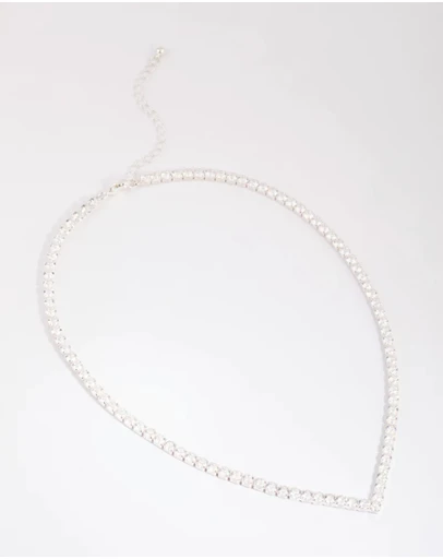 Lovisa - Silver Cubic Zirconia Cup Chain Pointed Tennis Necklace
