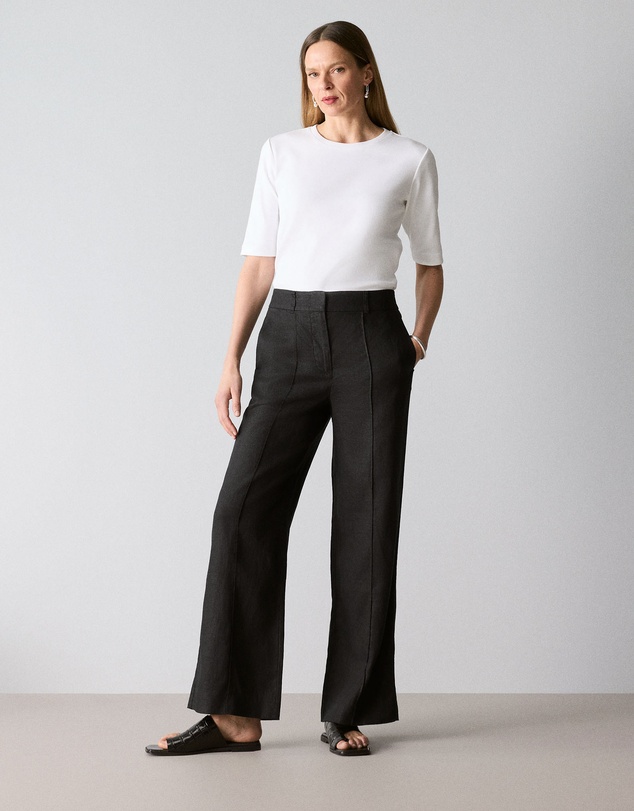 Trenery - Linen Pintuck Detail Wide Leg Pant in Black