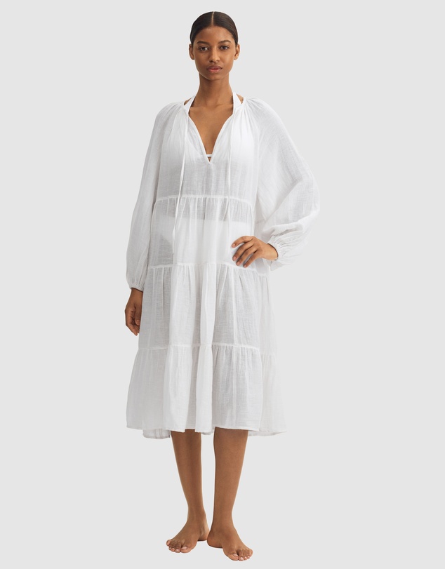 Polo Ralph Lauren - Cotton & Linen Tiered Long Sleeve Beach Dress