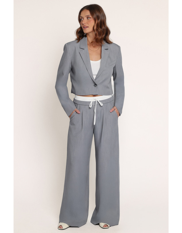 Petal & Pup - Drapey Cropped Single Button Blazer - Heather Grey