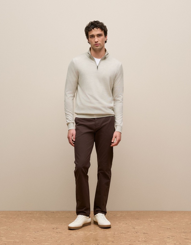 Trenery - Merino Half Zip in Stone