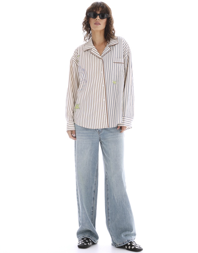 THE TALES - Half n Half Illustrated Muse Stripe Shirt