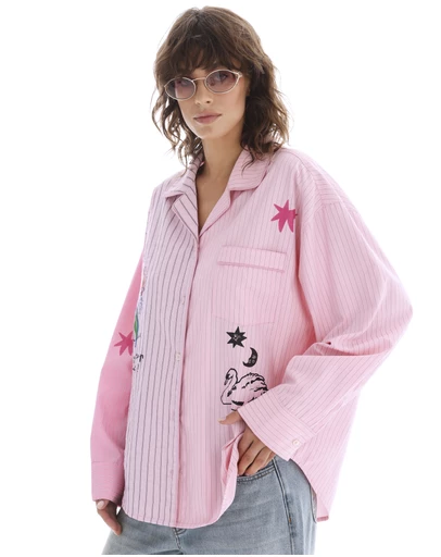 THE TALES - Half n Half Illustrated Soleil Stripe Shirt