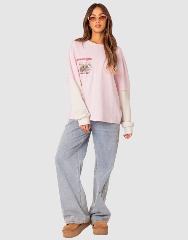 EDIKTED - Racing oversized layered T shirt