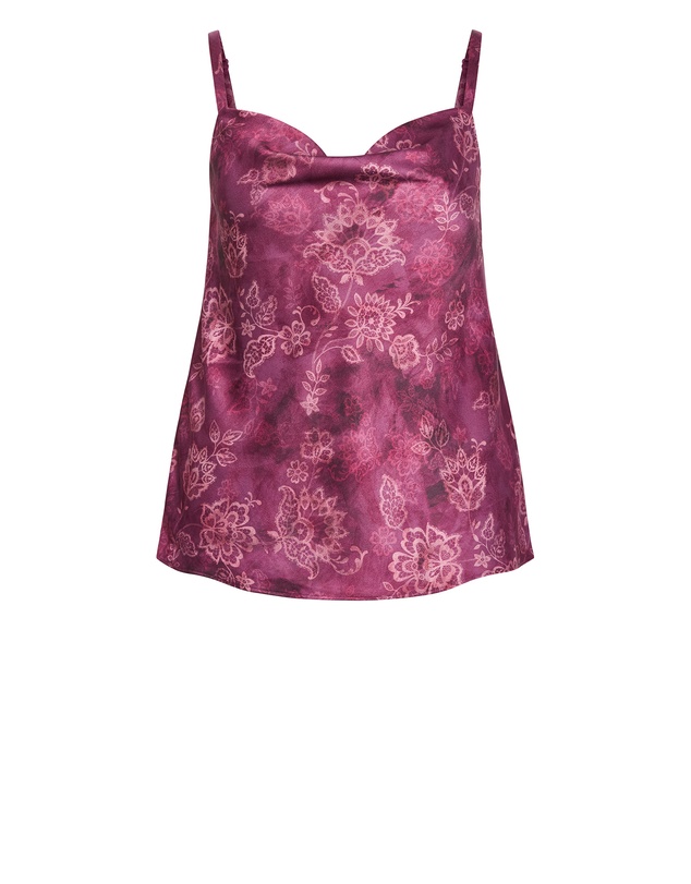 City Chic - Satin Cowl Lace Print Cami