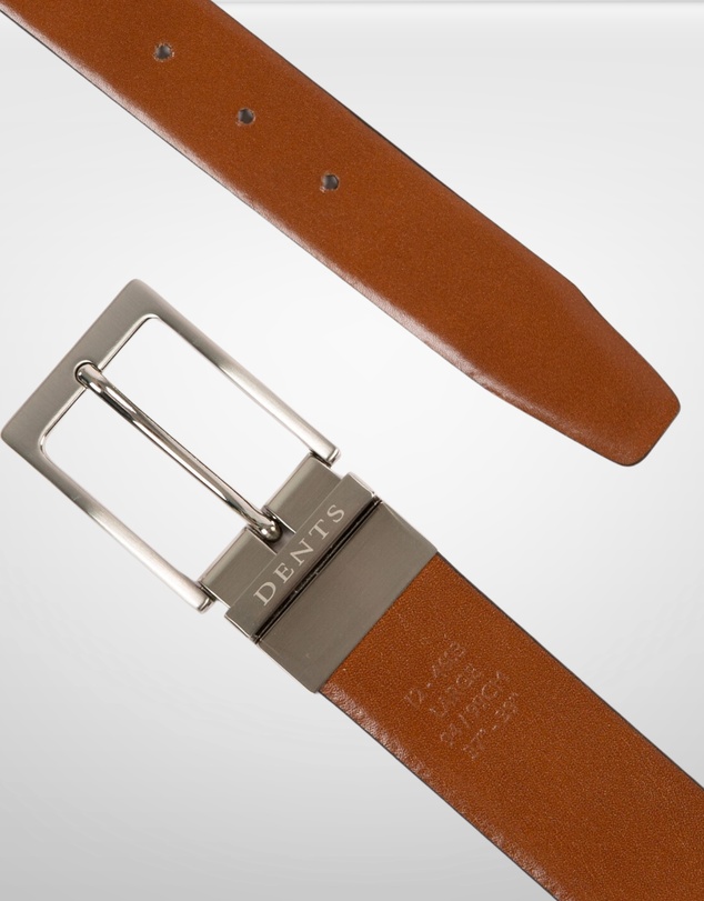 DENTS - Heritage Reversible Full Grain Leather Belt with Satin Nickel Buckle