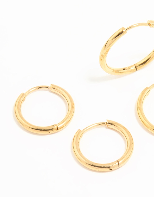 Lovisa - Waterproof Gold Plated Stainless Steel Thin Hoop Earrings 3-Pack