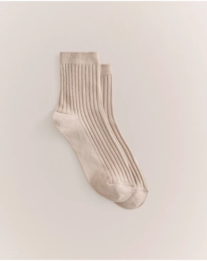 Trenery - Metallic Rib Crew Sock in Clay