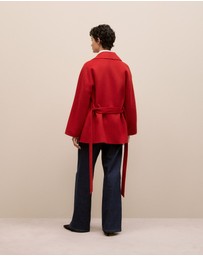 Trenery - Double Faced Wool Short Wrap Coat in Fire Red