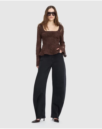 ROTATE - Draped Barrel Leg Jeans