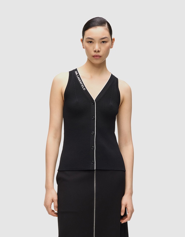 Karl Lagerfeld - Logo V-Neck Knit Top