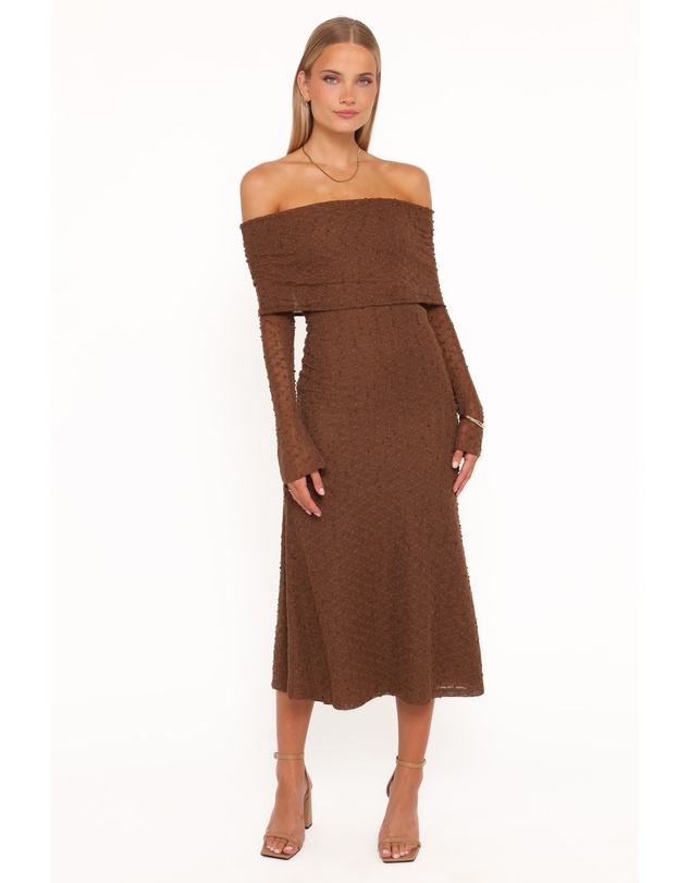 Petal & Pup - Wilma Off Shoulder Dress - Brown