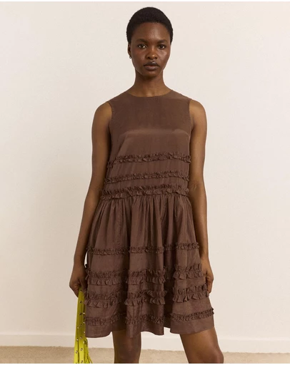 Damson Madder - Reed Drop Waist Ruffle Midi Dress