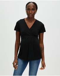 Angel Maternity - Maternity Crossover Short Sleeve V-Neck Work Top