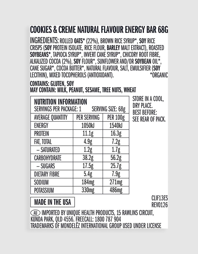 CLIF - Cookies & Creme Energy Bar - 12x68g