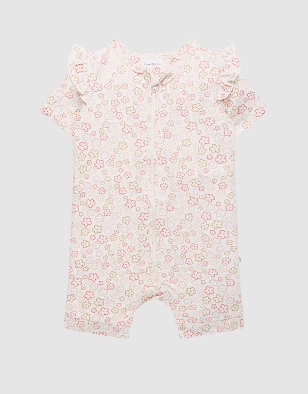 Kynd Baby - Day Or Night Short Sleeve Frill Onesie in Spring Blossom