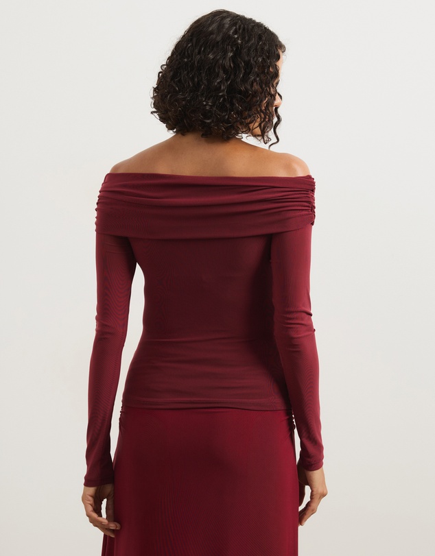 Atmos&Here - Ophelia Cross Off Shoulder Mesh Long Sleeve Top