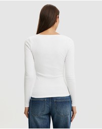 Cotton On - Scoop Neck Rib Long Sleeve Top