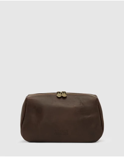 Republic of Florence - The Otto Leather Dopp Kit Matt Chocolate