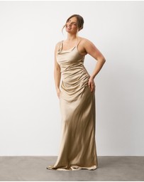 Six Stories - Cowl Front Asymmetrical Satin Bridesmaid Dress