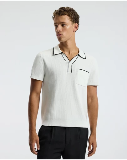 Calibre - Tipped Edge Open Neck Polo Ivory