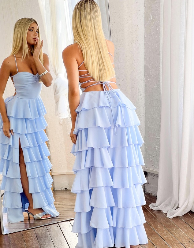 Beginning Boutique - Georgie Blue Ruffle Maxi Dress