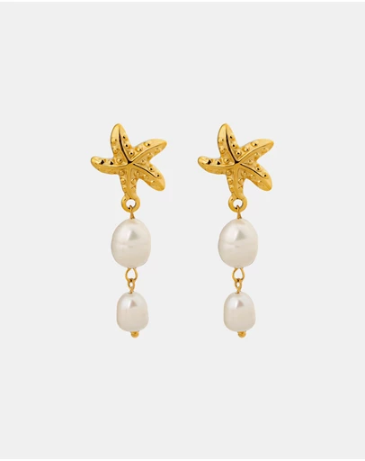 Zoe Olivia - Waterproof Starfish and Pearl Drop Stud Earrings