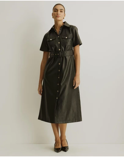 Atmos&Here - Frankie Leather Look Shirt Dress