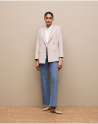 Trenery - Pique Blend Double Breasted Blazer in Stone