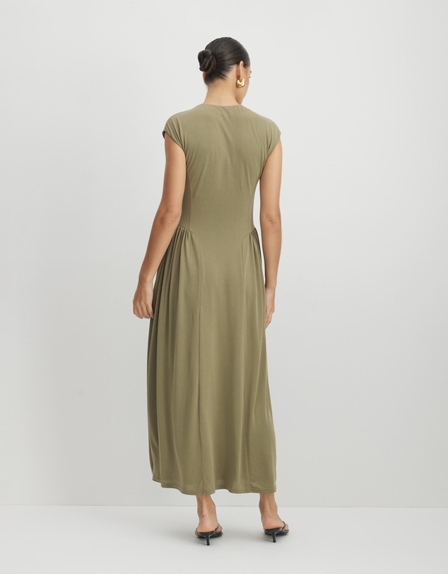 AERE - Alex Jersey Gathered Midi Dress