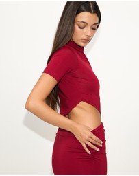 Dazie - Evening Gem Ruched Cut Out Short Sleeve Jersey Maxi Dress