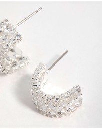 Lovisa - Silver Plated Cubic Zirconia Marquise Center Strap Hoop Earrings
