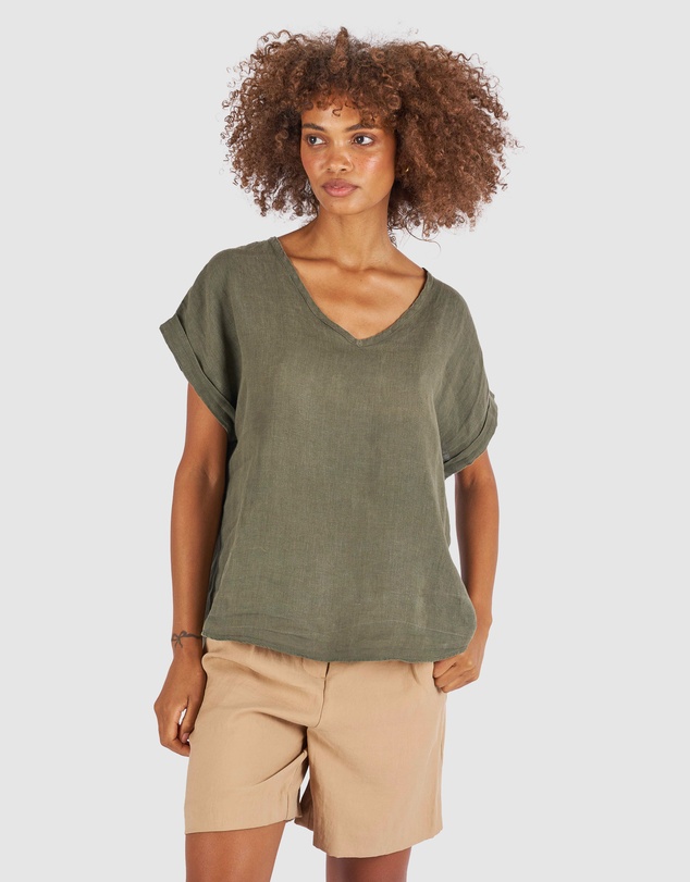 CAMIXA - Martina Linen V-Neck T-shirt