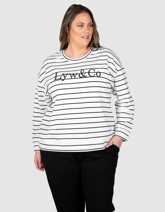 Love Your Wardrobe - LYW & Co Stripe Embroidered Sweat Top